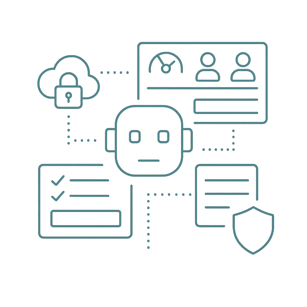 Friendly AI bot filling forms on a laptop